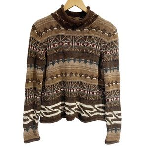 High Sierra Brown & Cream Fair Isle Turtleneck Sweater